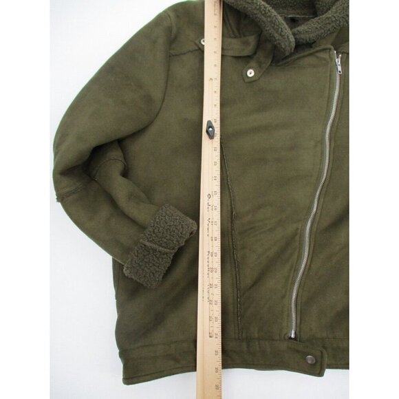 The Fifth Label Womens Coat Large Green Moto Fleece Sherpa Zip Up Classic - Picture 13 of 16